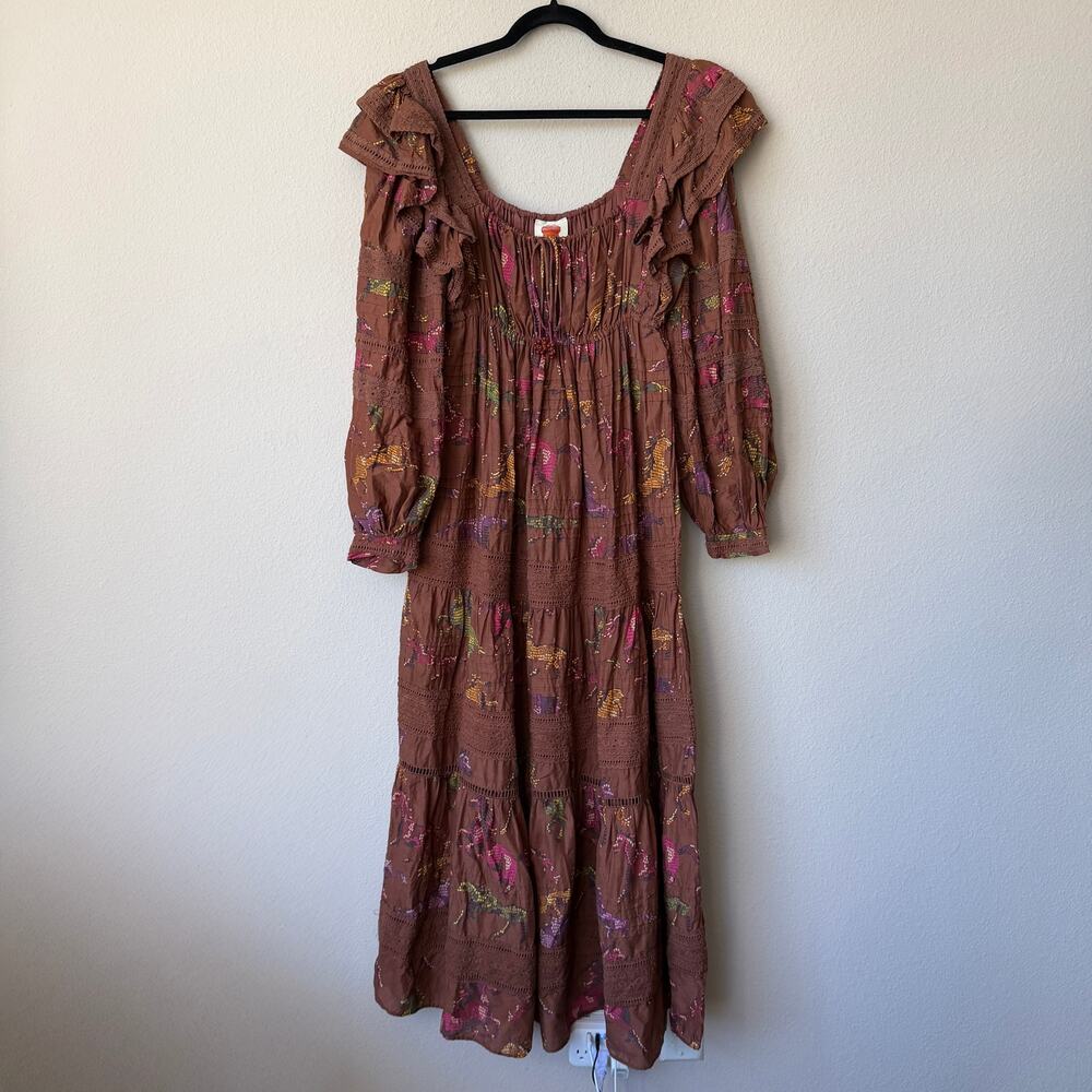 Farm Rio Horse Country Cottagecore Cotton Maxi Dress Size S - Picture 2 of 6